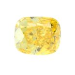 A cushion cut fancy vivid orangy yellow diamond, weighing 0.36ct