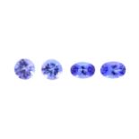 Two pair of vari-shape tanzanites, weighing 2ct