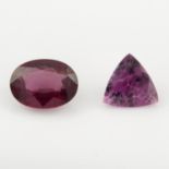 An oval-shape garnet and a triangular-shape rubellite, weighing 5.25cts.