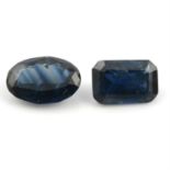 Two vari-shape blue sapphires, weighing 6.28ct