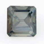 A square-shape synthetic green moissanite, weighing 3.86cts.