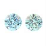 Pair of circular shape synthetic green moissanites, weighing 3.61ct