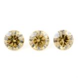 Ten circular shape synthetic yellow moissanites, weighing 9.28ct