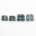 Two pairs of rectangular-shape synthetic green moissanite, total weight 12.36cts