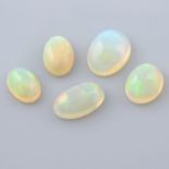 Five vari-shape opals, weighing 7.56ct