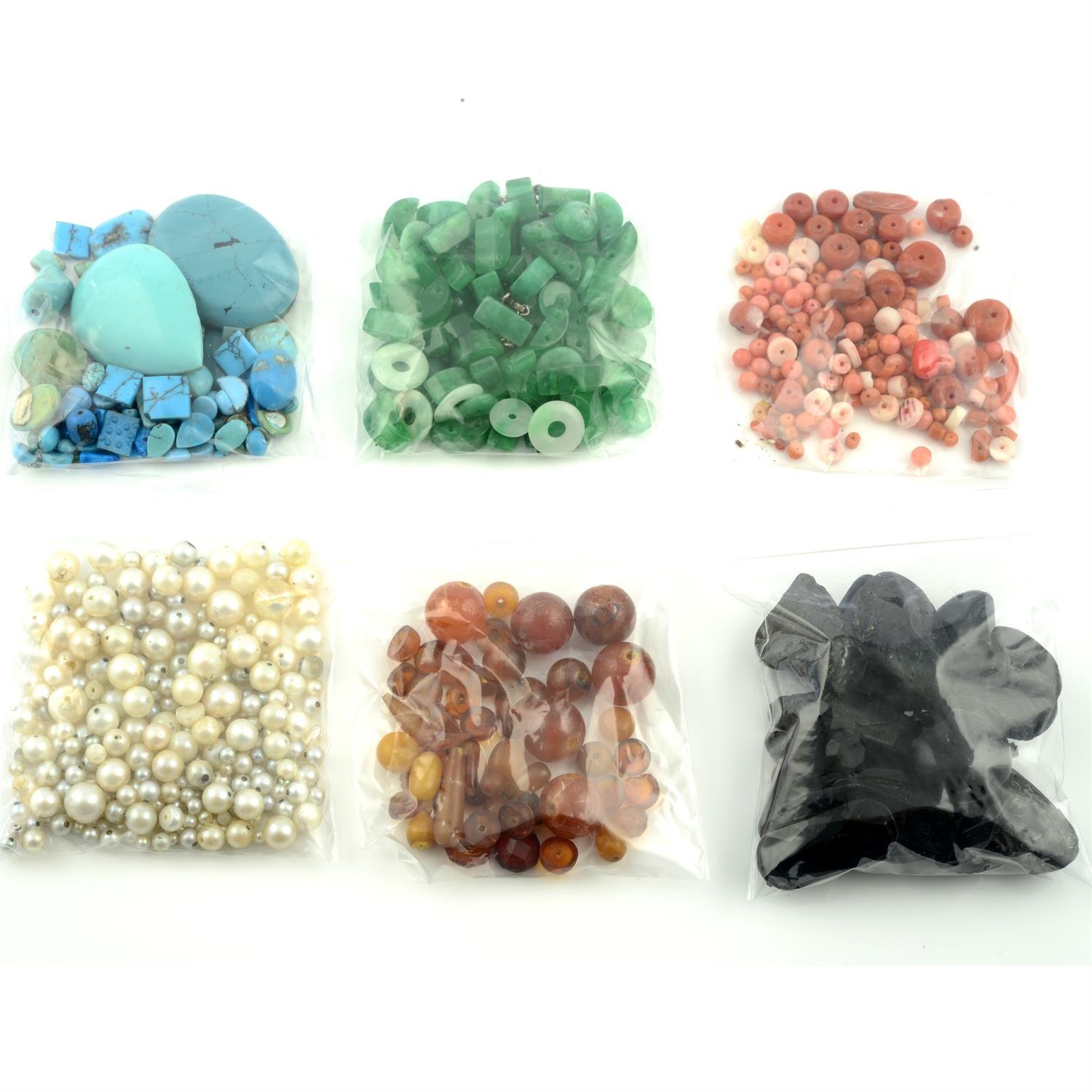 Selection of gemstones, gross weight 270grams. To include turquoise, jet, coral, cultured pearls - Image 2 of 2