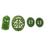 Twelve pieces of carved jade featuring chinese characters and floral subjects, weighing 71grams