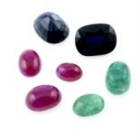 Selection of vari-shape rubies, emeralds and sapphires, weighing 45.95ct