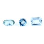 Six vari-shape aquamarines, weighing 7.33ct