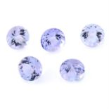 Five circular shape tanzanites, weighing 3.40ct