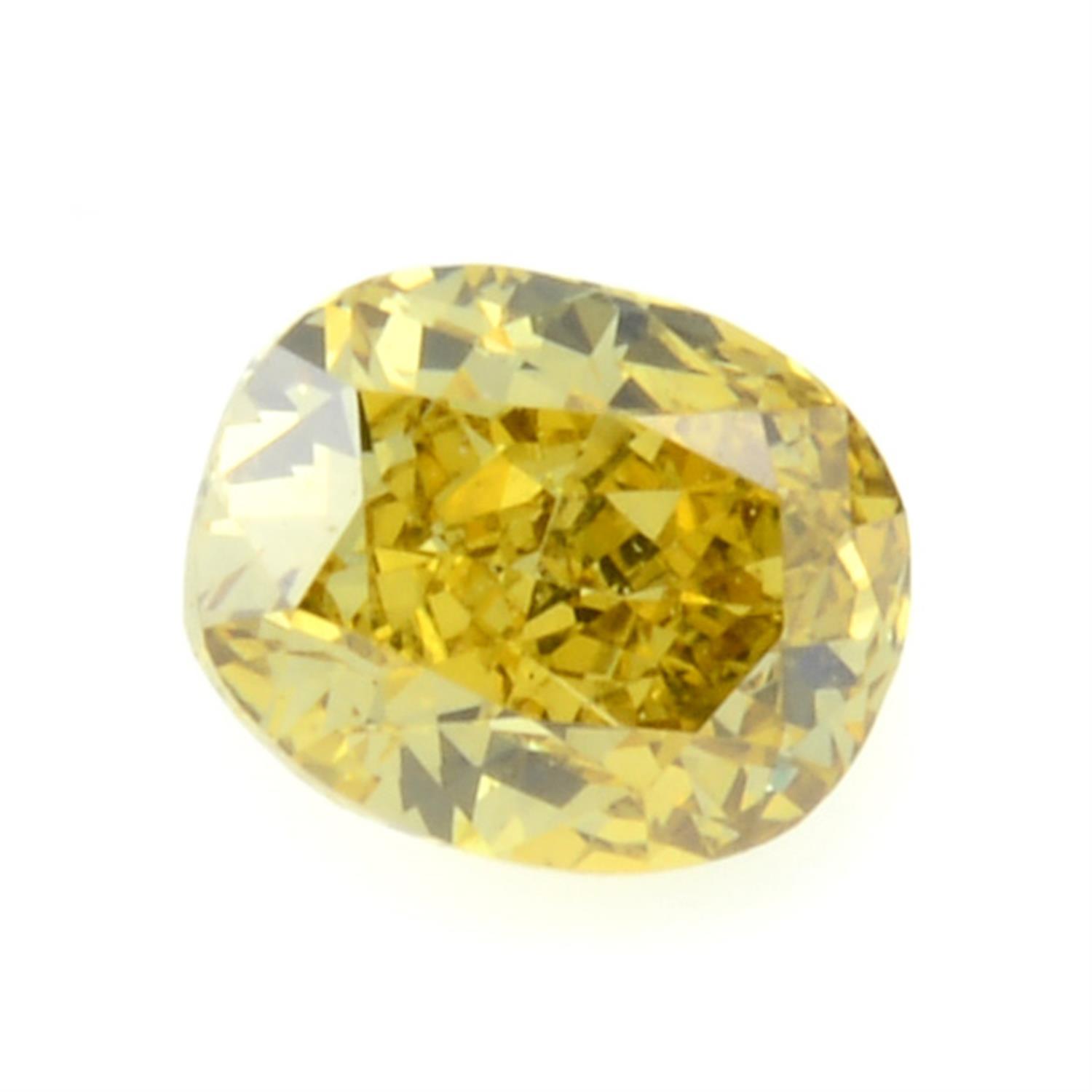 An oval shape fancy intense brownish yellow diamond, weighing 0.18ct