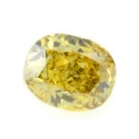 An oval shape fancy intense brownish yellow diamond, weighing 0.18ct