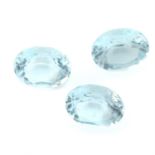 Ten oval shape aquamarines, weighing 23.42ct