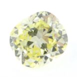 A cushion cut fancy yellow diamond, weighing 0.73ct