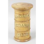 A 19th century turned wooden spice jar.