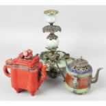 A selection of assorted items, to include an Oriental hardstone and metal teapot etc.