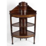 An Edwardian inlaid mahogany corner whatnot stand, with further assorted items.