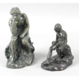 A small cast bronze figure, with another similar example. (2)