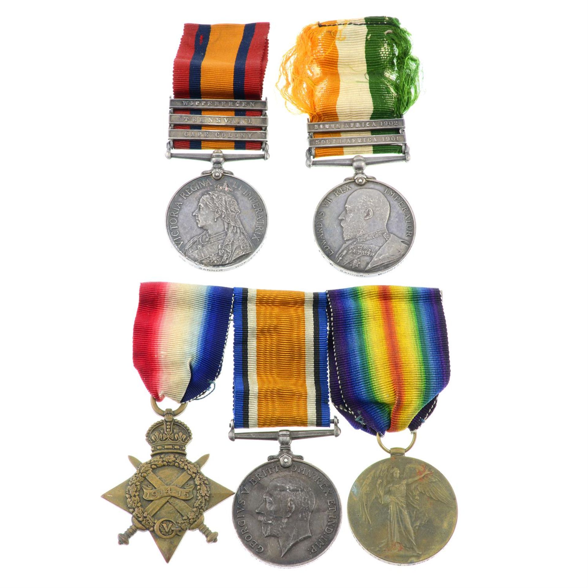 A Queens South Africa Medal & Kings South Africa Medal, together with a Great War Trio.