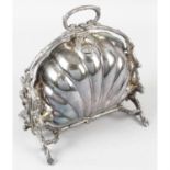 A silver plated folding biscuit box, together with a tea kettle, cream jug & sugar bowl,