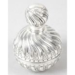 A Victorian silver mounted & glass globular perfume bottle.