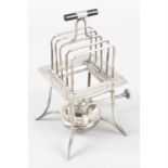 An Asprey & Co silver plated combination toast rack and warmer, with burner.