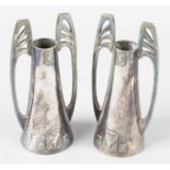 A pair of WMF silver plated spill vases in Art Nouveau style, together with a small selection of