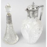 A late Victorian silver mounted glass claret jug, together with a small silver mounted glass