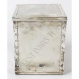 An Indian Colonial silver mounted tea chest shaped caddy, in original box.