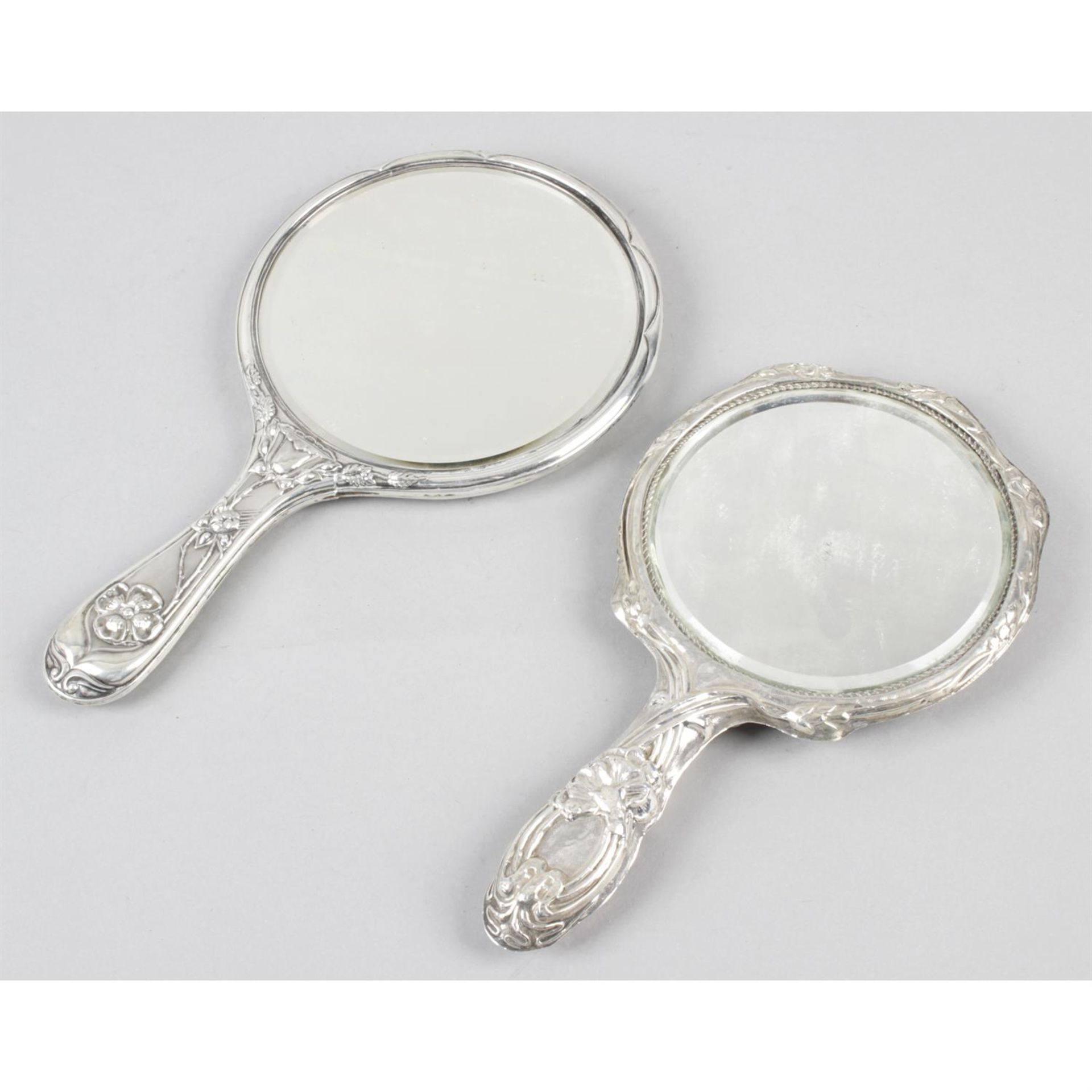 Two Edwardian silver mounted hand-held mirrors. (2). - Image 2 of 4