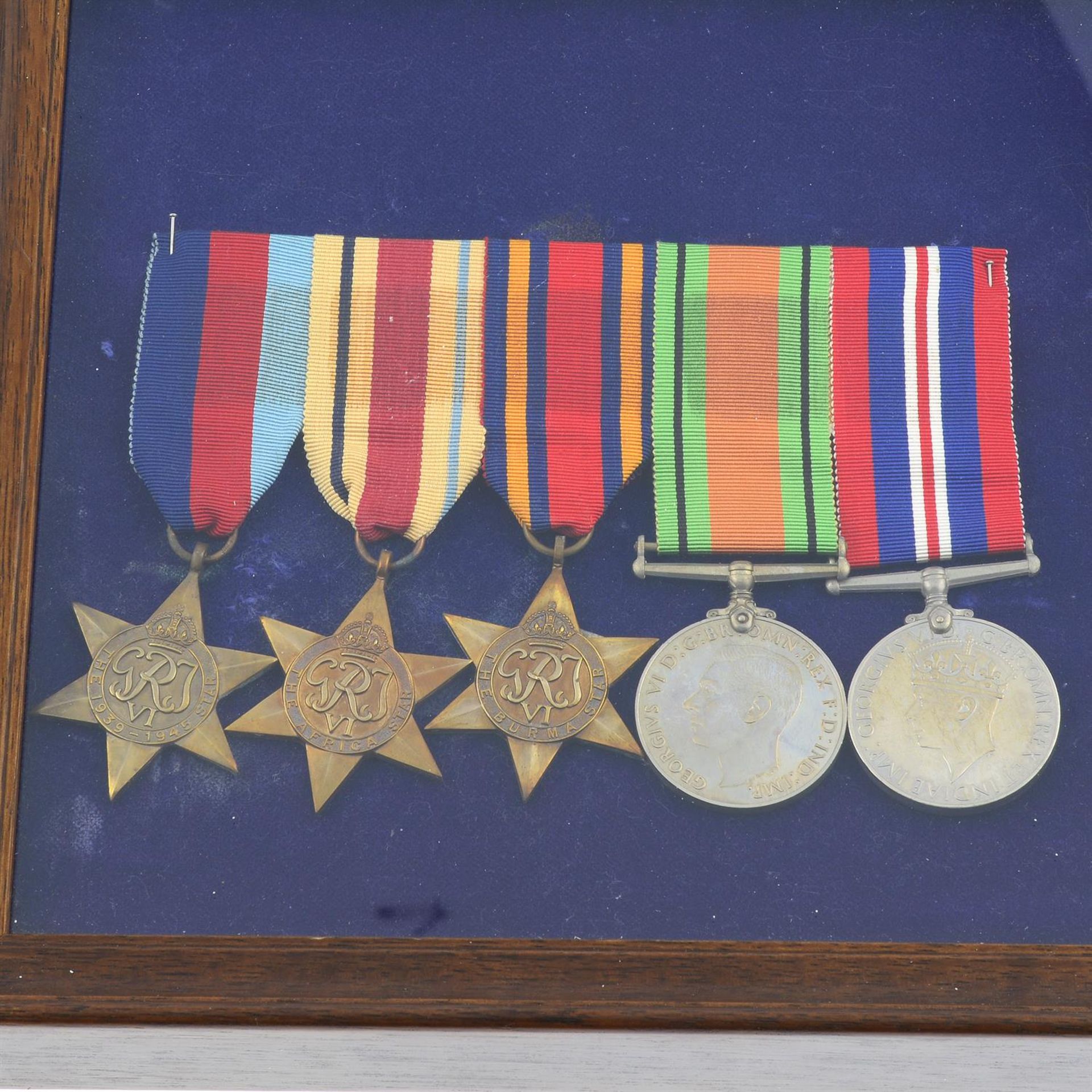 WWII, a framed group of five medals. - Image 2 of 3