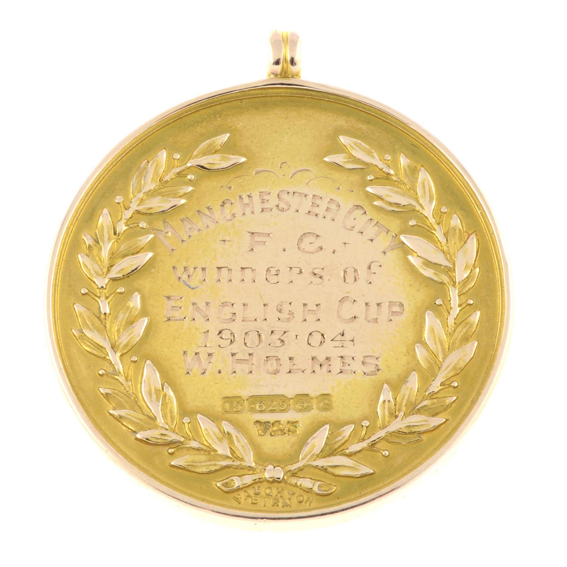 A gold Manchester City English Cup Medal, awarded to William (Billy) Marsden Holmes in 1904. - Image 2 of 7