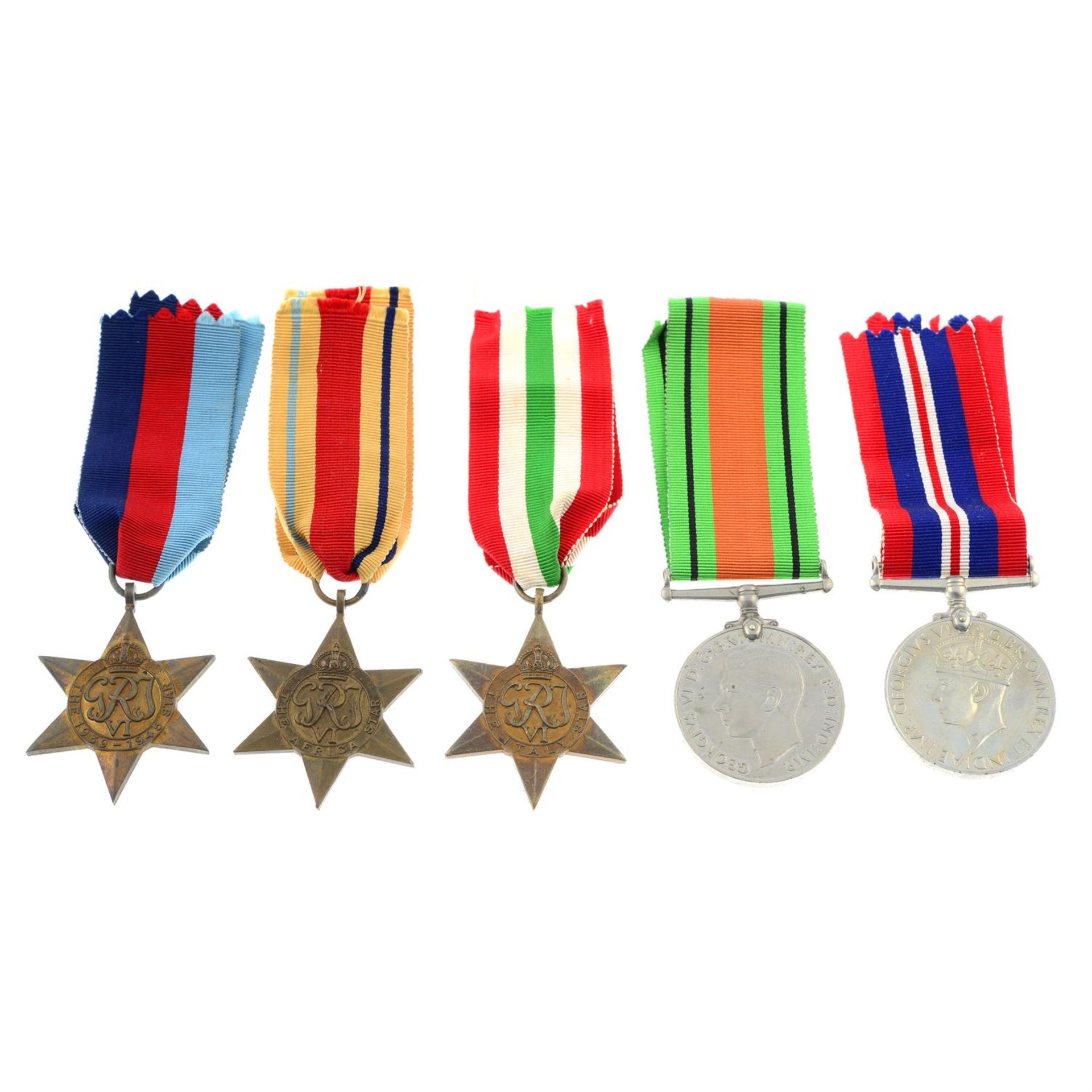 A selection of WWII medals (14), plus a postage box.
