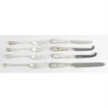 A cased set of silver handled pistol grip tea knives, with four Victorian silver table forks and