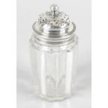 A George IV silver mounted glass caster.