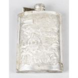 A hip flask, marked sterling silver.