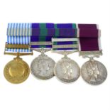 A group of four mounted medals to include General Service Medal 1918-62 and 1962-2007,