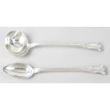 A Victorian silver King's pattern soup ladle & basting spoon. (2).