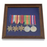 WWII, a framed group of five medals.
