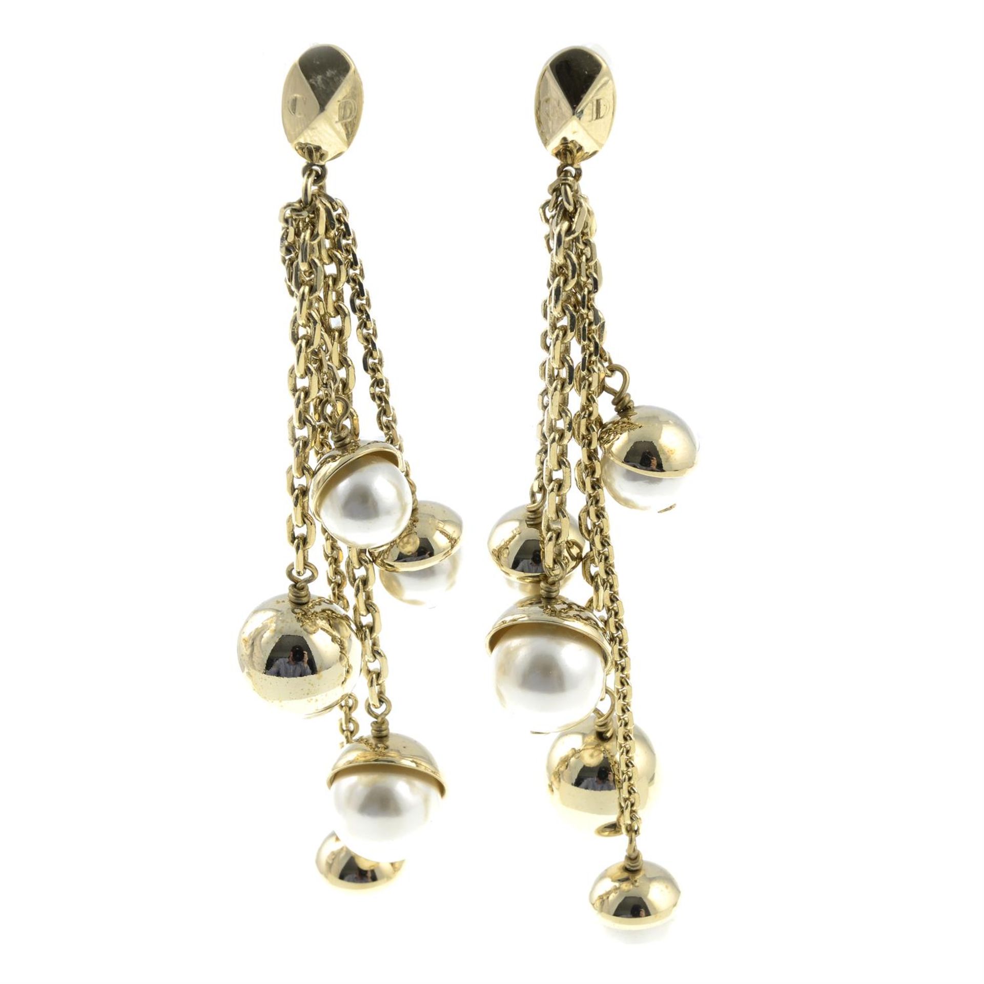 CHRISTIAN DIOR - a pair of imitation pearl drop earrings.