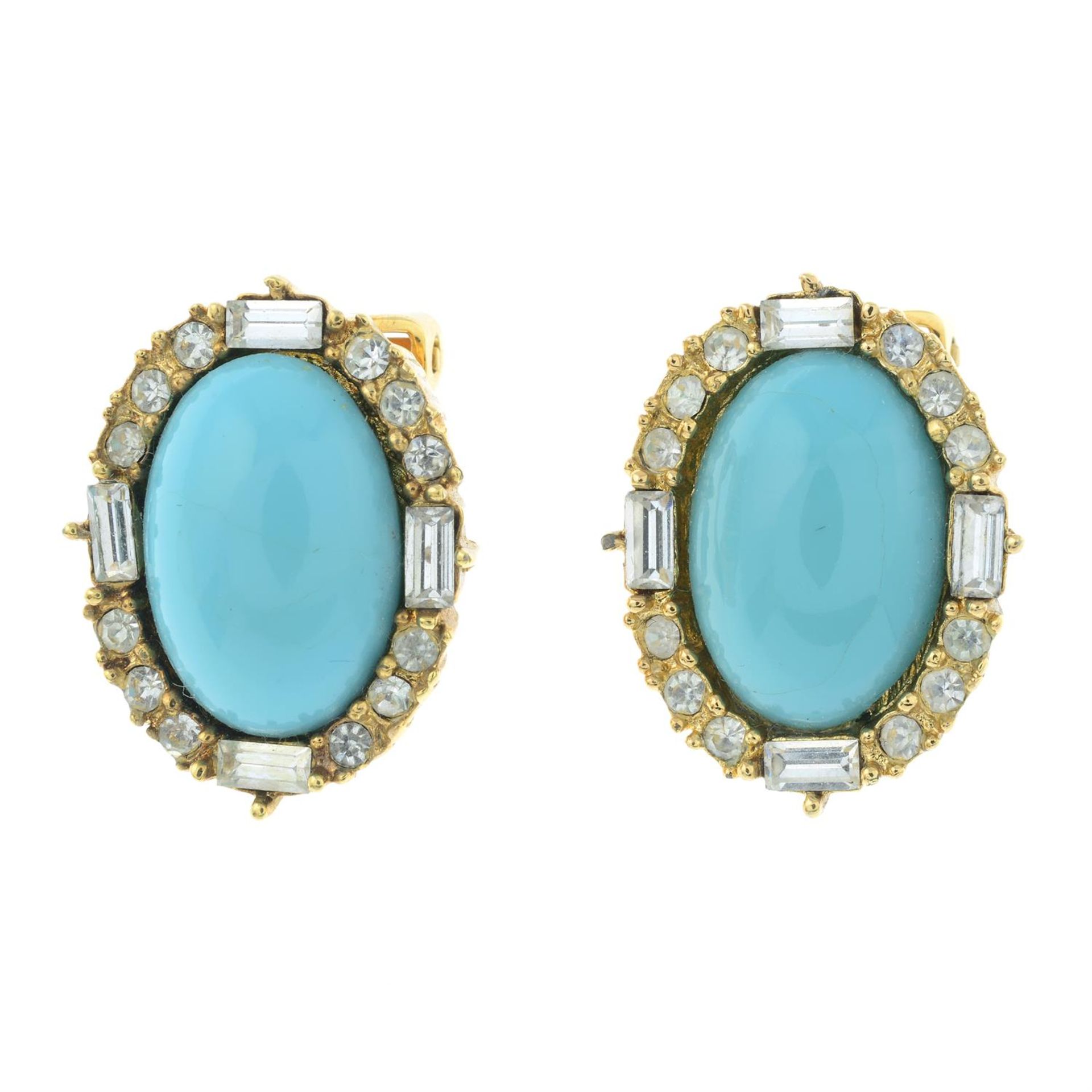 CHRISTIAN DIOR - a pair of blue paste earrings.