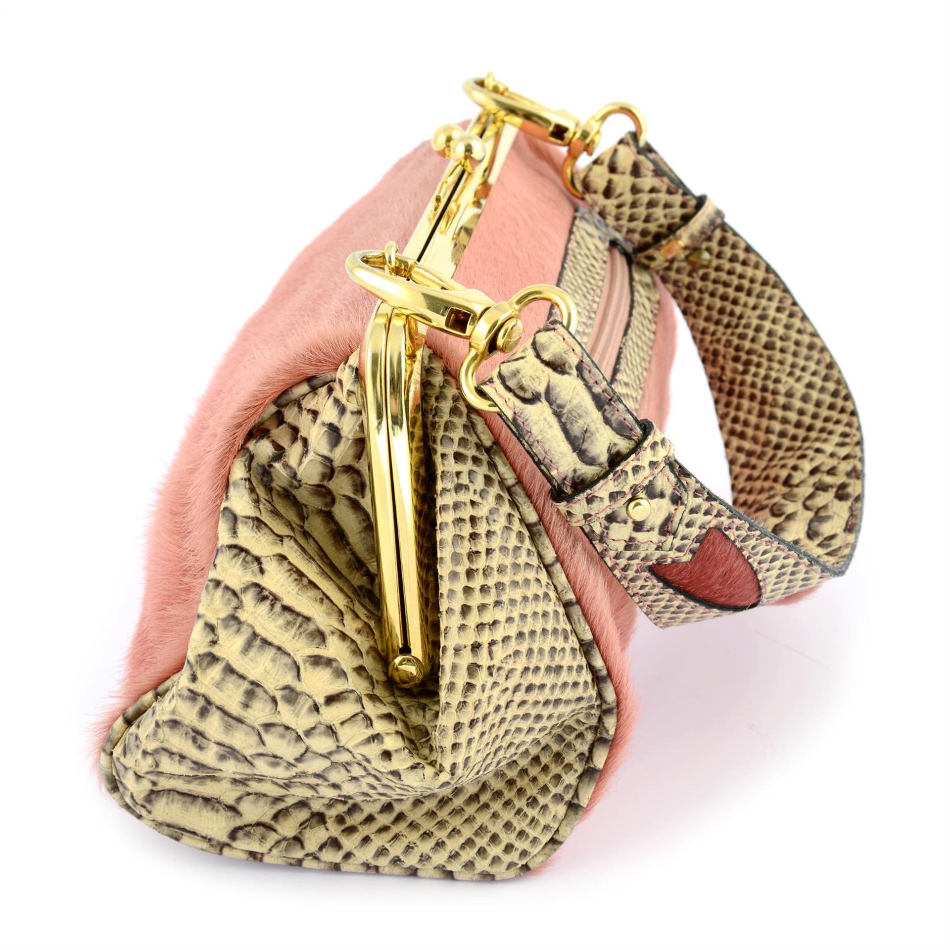 BERGE - a pink pony fur and snakes skin handbag. - Image 3 of 5