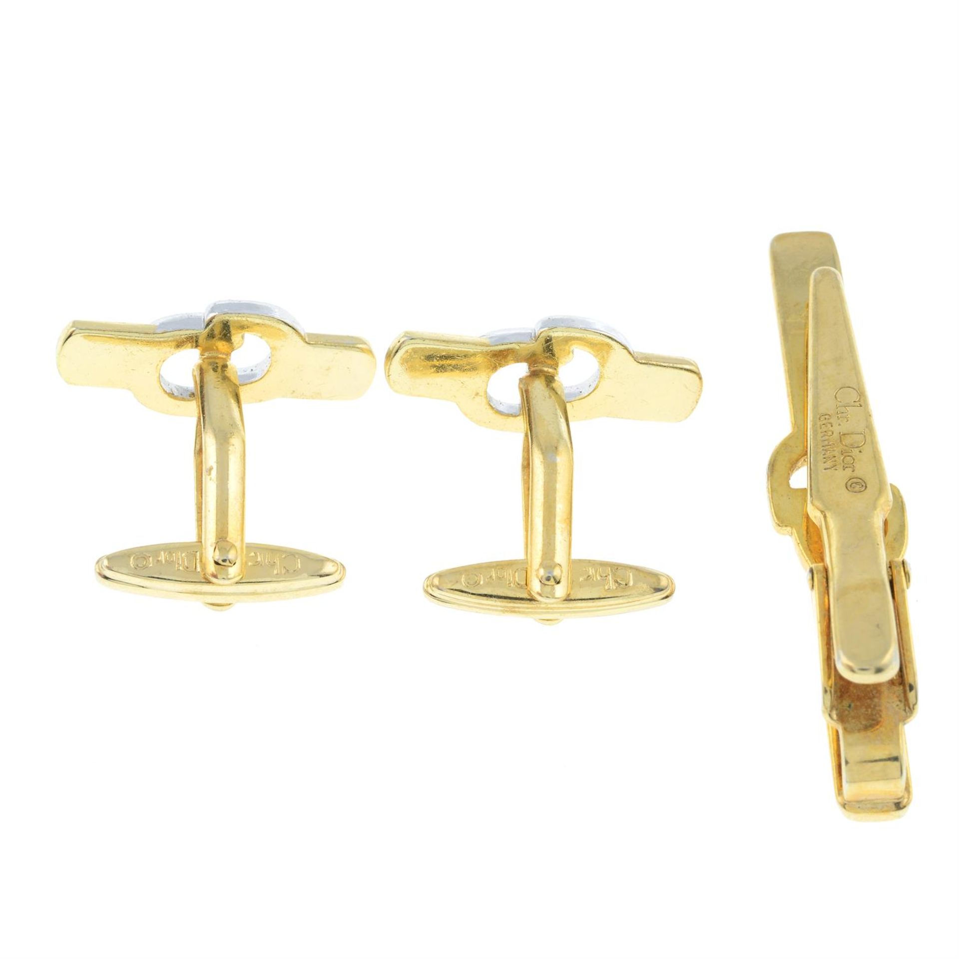 CHRISTIAN DIOR- a pair of cufflinks together with a tie clip. - Image 2 of 2