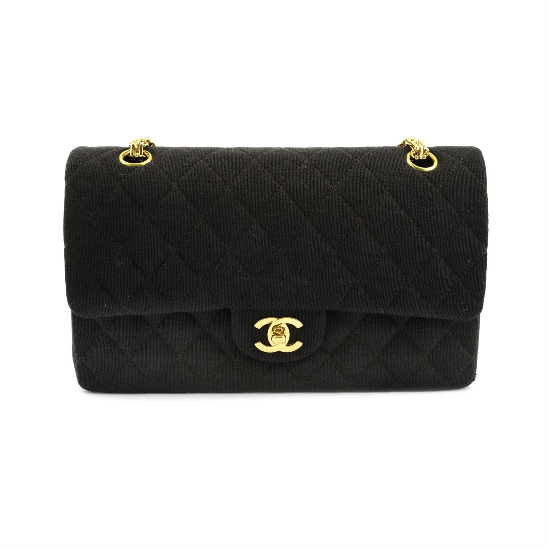 CHANEL - a Jersey fabric double flap handbag.