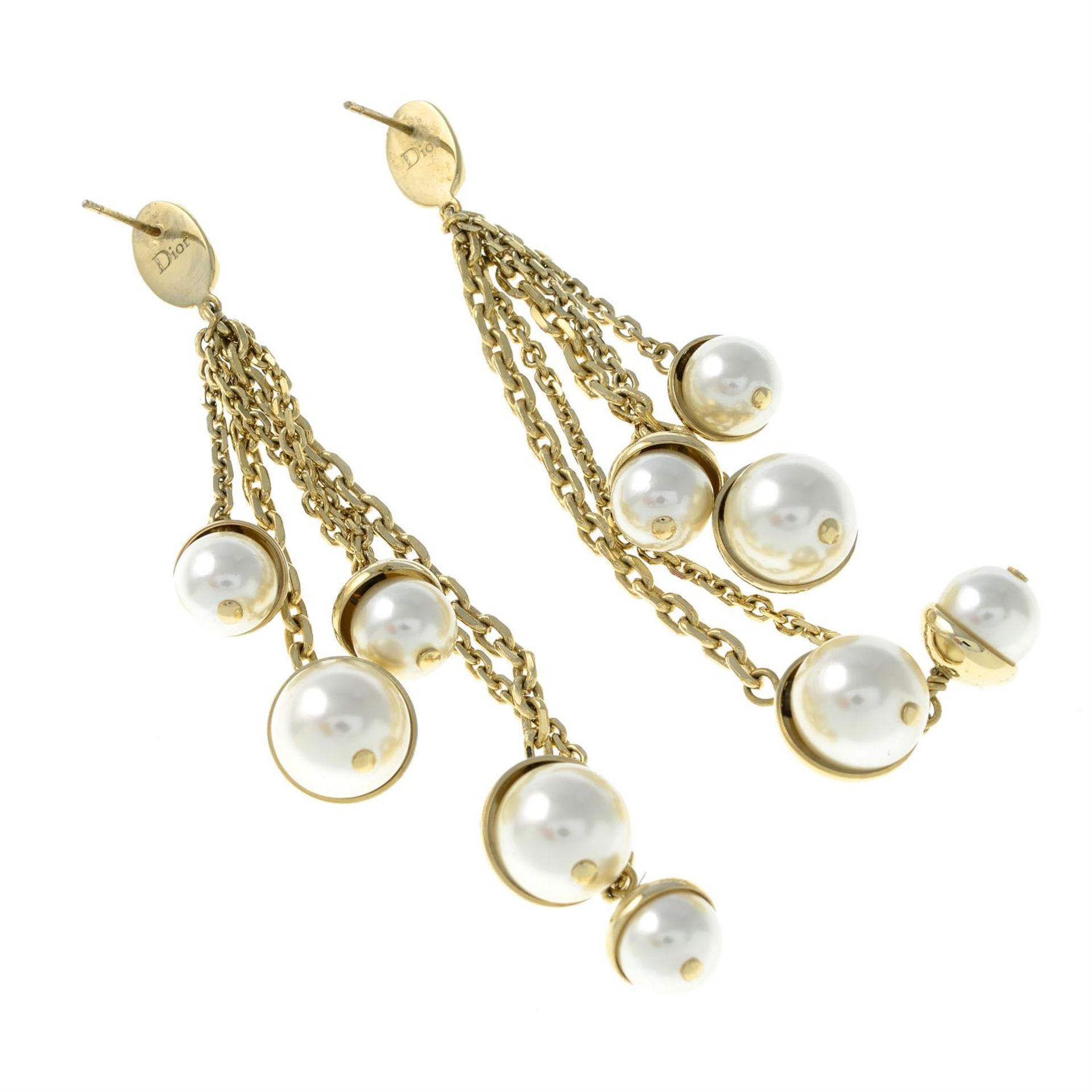 CHRISTIAN DIOR - a pair of imitation pearl drop earrings. - Image 2 of 3