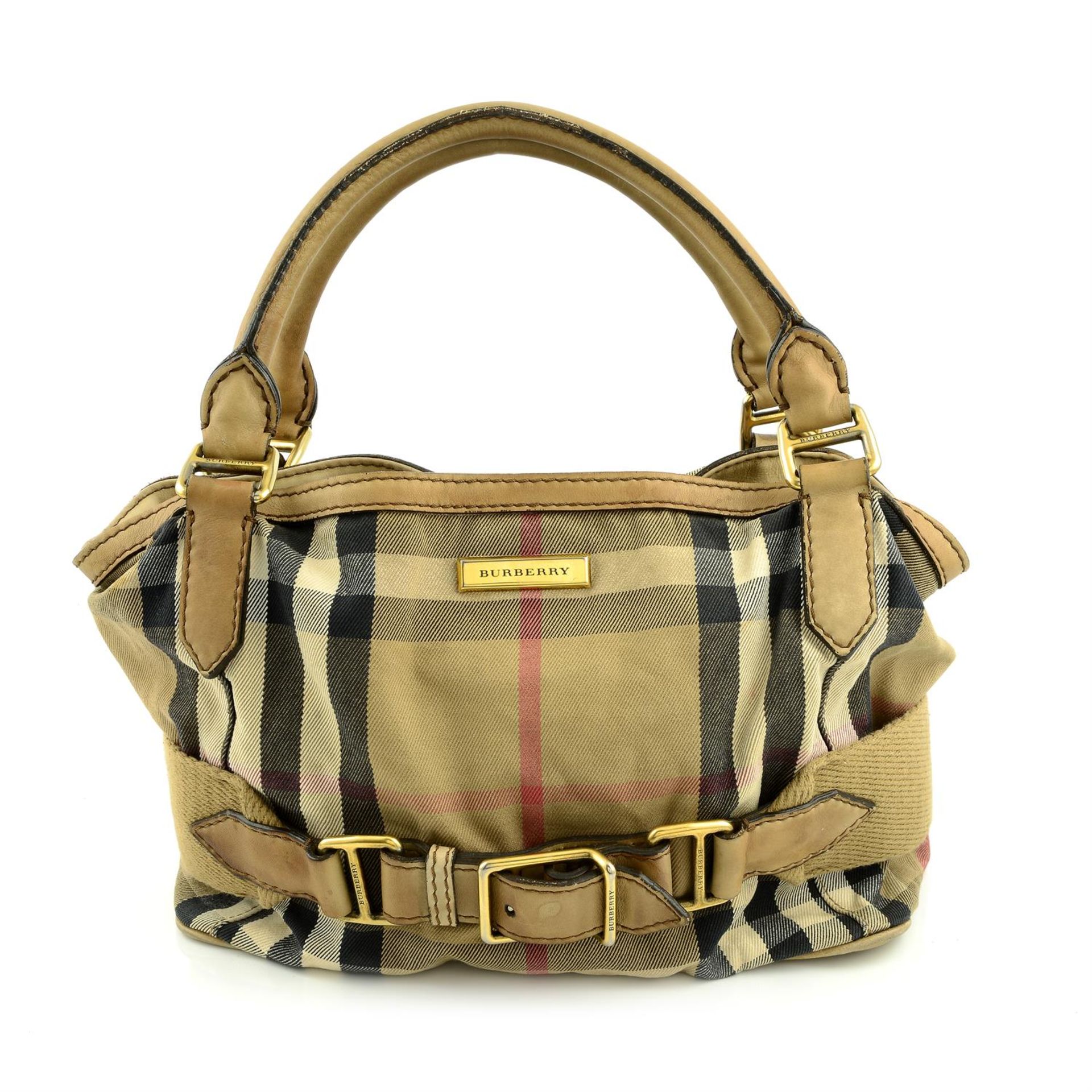 BURBERRY - a Haymarket Check canvas shoulder bag and pouch.