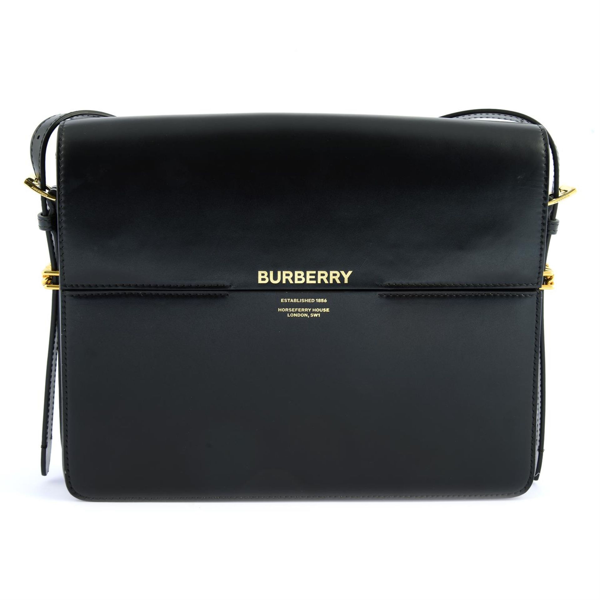 BURBERRY- a black leather handbag.