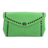 BOTTEGA VENETA- a green woven leather clutch bag.