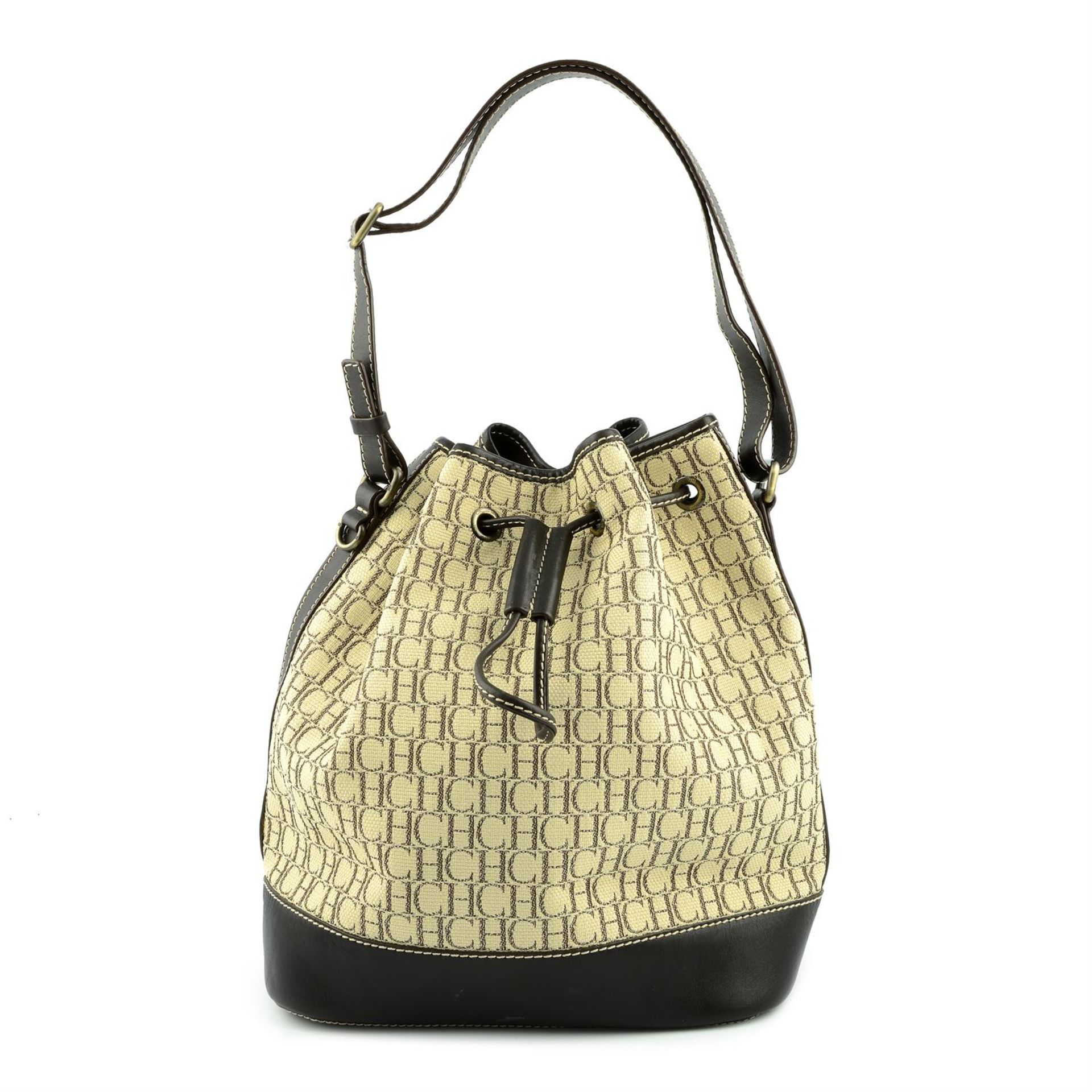 CAROLINA HERRERA - a monogram canvas and leather bucket bag.