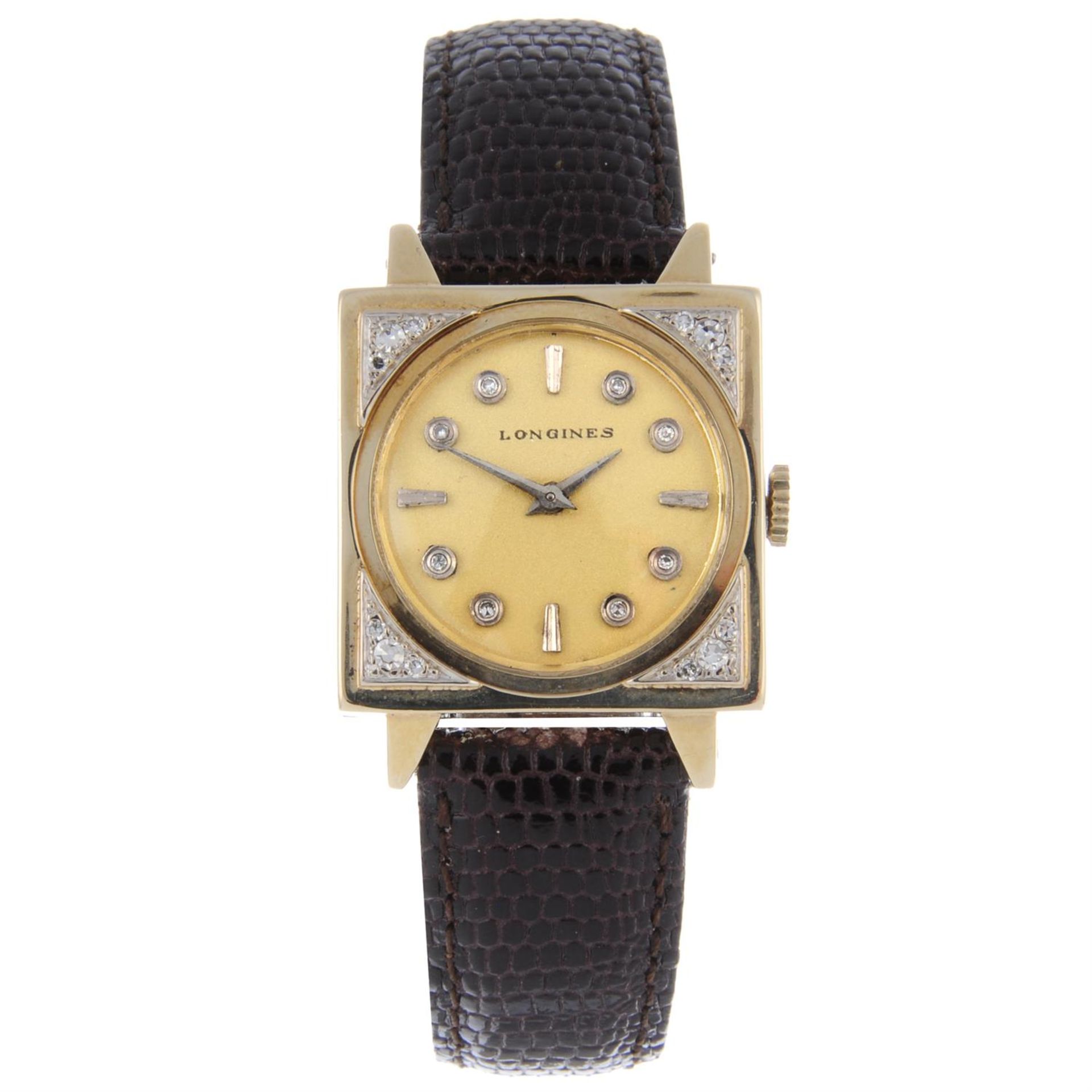 LONGINES - a yellow metal wrist watch, 25mm.